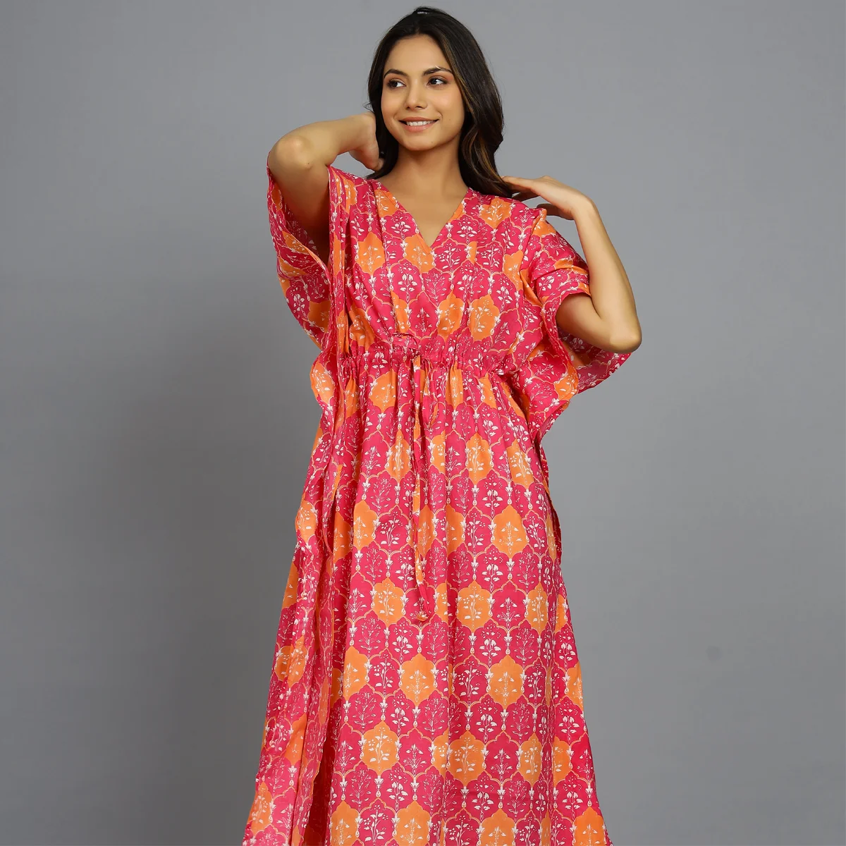 Buy Maaesa Pink Cotton Embellished A-Line Kaftan Dress for Women Online @  Tata CLiQ
