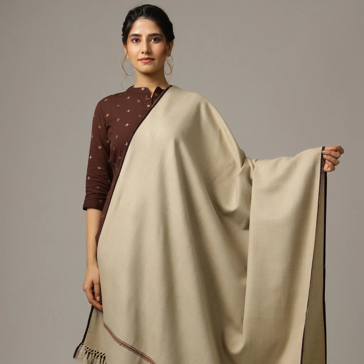 Beige Ethnic Wear Stole Winter Blanket Fashionable Shawl - Handicraft Palace